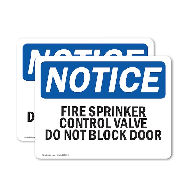 Signmission Fire Sprinkler Control Valve Do Not Block Door OSHA Notice Sign, Vinyl Decal, 10in W x 7in L, 2PK OS-2PACK-NS-D-710-L-12661 - main